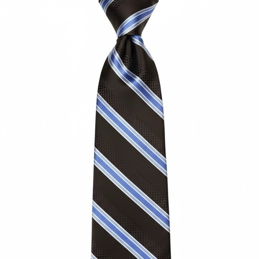 NWT Bugatti‎ Watchband Stripe Tie Brown Blue White L: 60" W: 4"